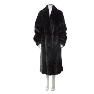 Dennis by Dennis Basso Black Full Length Faux Fur Coat sz M oversized
